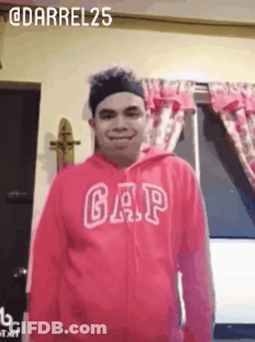 Man In Pink Gap Hoodie Smiling GIF