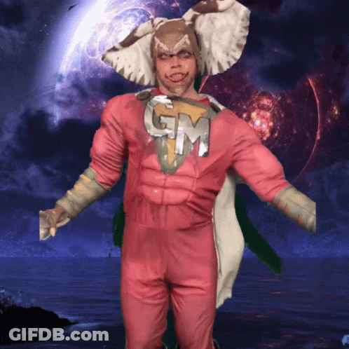 Man In Pink GM Costume GIF