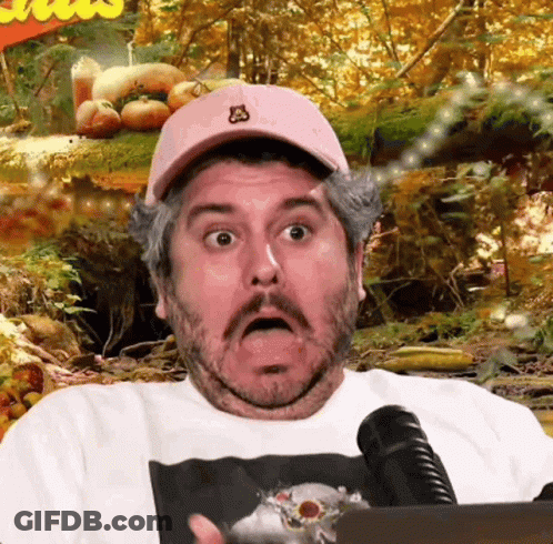 Man In Pink Hat And Cheetos Shirt Surprised GIF