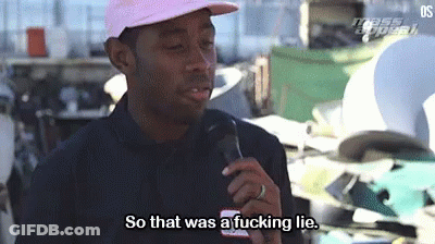 Man In Pink Hat Holding Microphone Saying So That Was A Fucking Lie GIF