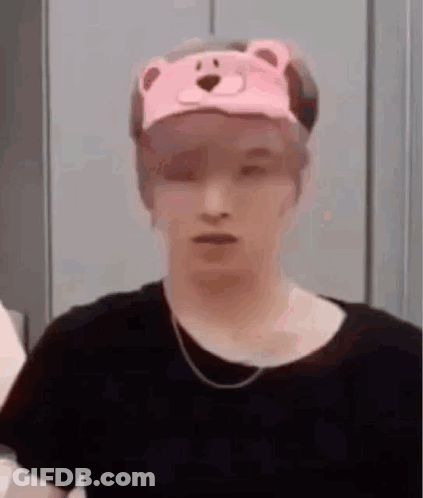 Man In Pink Hat With Bear GIF