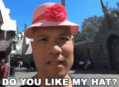 Man In Pink Hat With Rose Saying Do You Like My Hat GIF
