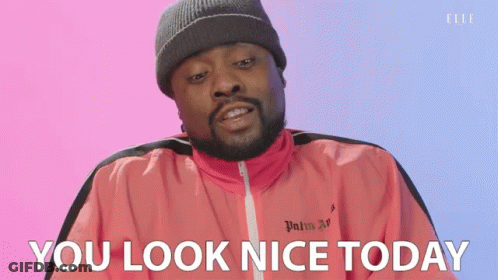 Man In Pink Jacket With Palm Angels Saying You Look Nice Today GIF