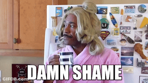 Man In Pink Robe Holding Coffee Says Damn Shame GIF