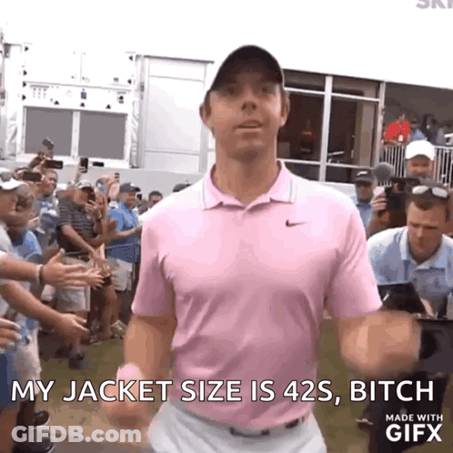 Man In Pink Shirt Saying My Jacket Size Is 42S GIF