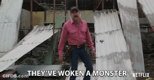 Man In Pink Shirt Says They've Woken A Monster Netflix GIF