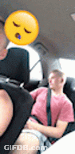 Man In Pink Shirt Sitting In Back Seat With Smiley Face GIF
