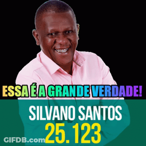 Man In Pink Shirt Smiling In Front Of Banner Essa E A Grande Verdade GIF