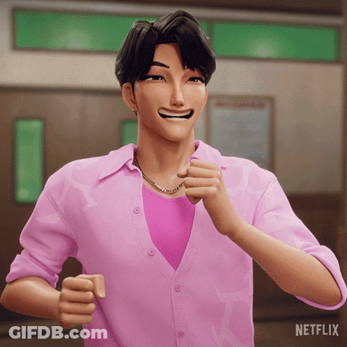 Man In Pink Shirt Smiling With Netflix Logo GIF