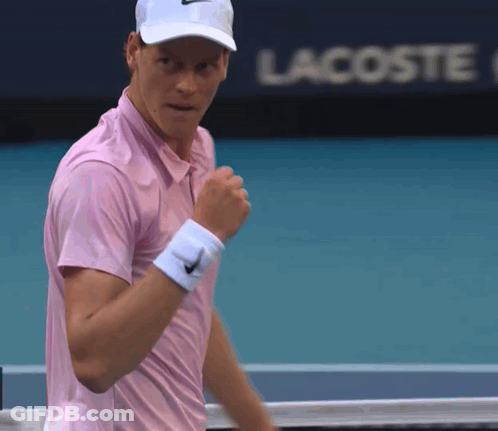 Man In Pink Shirt White Hat Tennis Court Lacoste GIF