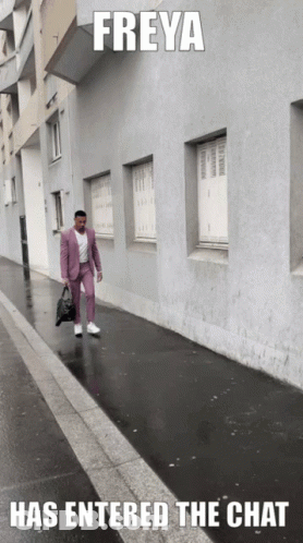 Man In Pink Suit Freya Has Entered The Chat GIF