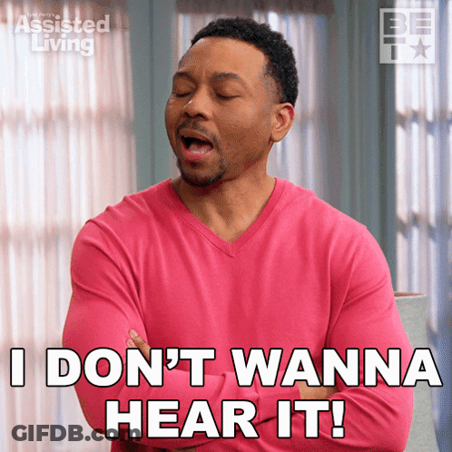 Man In Pink Sweater Says I Don't Wanna Hear It GIF