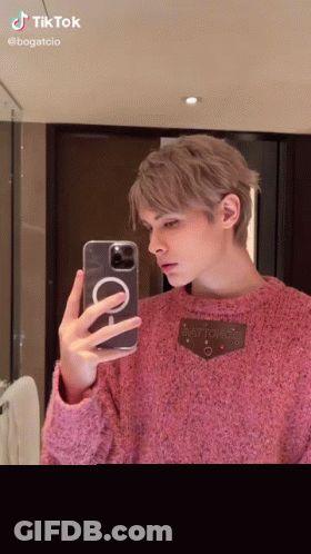 Man In Pink Sweater Taking Selfie GIF