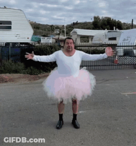 Man In Pink Tutu And White Shirt GIF