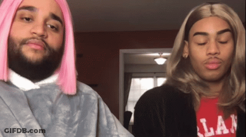 Man In Pink Wig And Red Shirt Saying La GIF