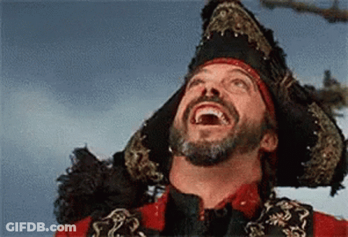 Man In Pirate Costume Laughing Looking Up GIF