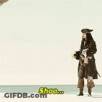 Man In Pirate Costume Saying Shoo GIF