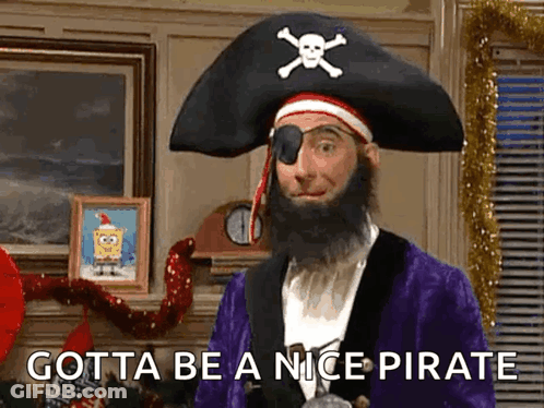 Man In Pirate Costume With Eye Patch And Beard GIF