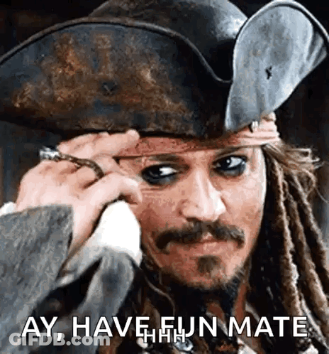 Man In Pirate Hat And Dreadlocks Saying Ay Have Fun Mate GIF