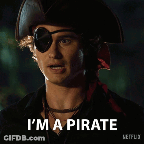 Man In Pirate Hat And Eye Patch Says I'm A Pirate GIF