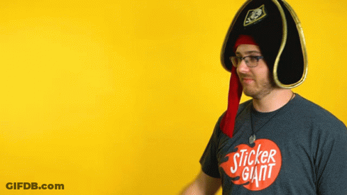Man In Pirate Hat And Giant Shirt GIF