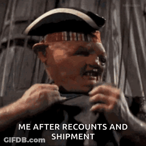 Man In Pirate Hat And Tie Saying Me After Recounts And Shipment GIF
