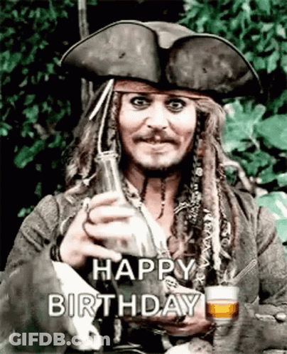 Man In Pirate Hat Holding Beer And Glass GIF