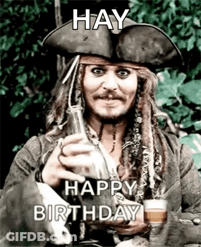 Man In Pirate Hat Holding Bottle And Pills GIF