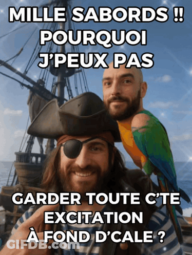 Man In Pirate Hat With Parrot On Head GIF