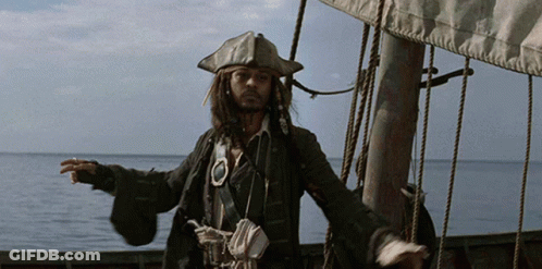 Man In Pirate Outfit On A Boat In The Ocean GIF