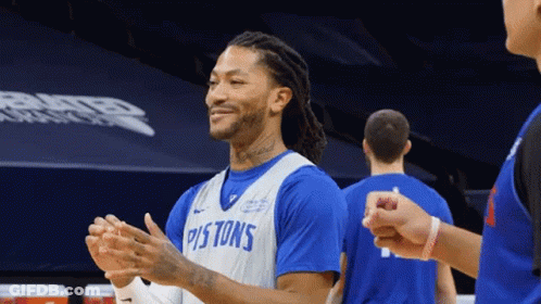 Man In Pistons Jersey Applauds Teammates GIF