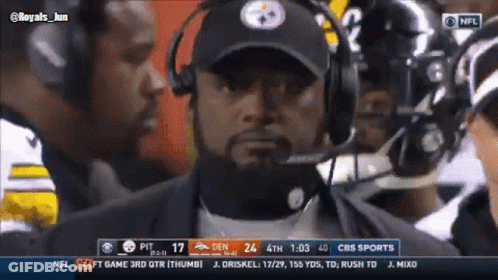 Man In Pittsburgh Steelers Hat Talking Into Microphone Watching Football GIF