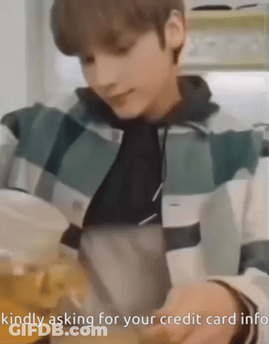 Man In Plaid Jacket Cooking Asking For Credit Card Info GIF