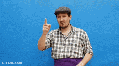 Man In Plaid Shirt And Hat Waving On Blue Background GIF