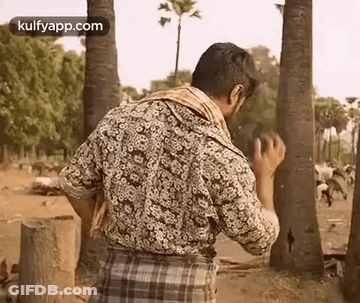 Man In Plaid Shirt And Lungi Standing In Field GIF