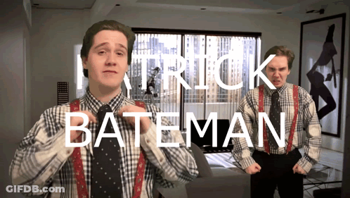 Man In Plaid Shirt And Suspenders Named Patrick Bateman GIF