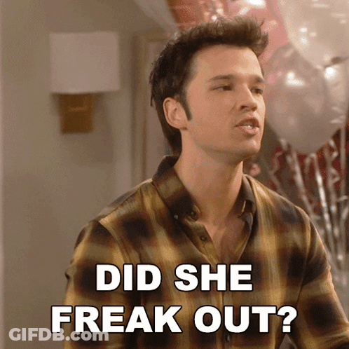 Man In Plaid Shirt Asking If She Freaked Out GIF