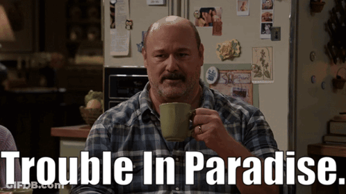 Man In Plaid Shirt Drinking From Green Mug Trouble In Paradise GIF