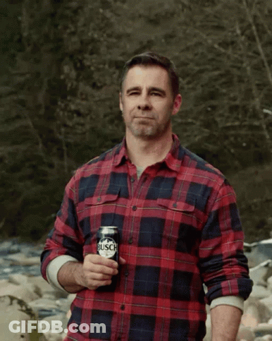 Man In Plaid Shirt Holding Busch Beer And Flipping Off GIF