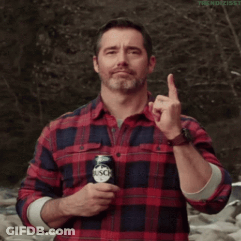 Man In Plaid Shirt Holding Busch Can GIF