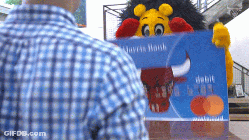 Man In Plaid Shirt Holding Harris Bank Credit Card GIF