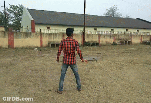 Man In Plaid Shirt Holding Sword In Field GIF