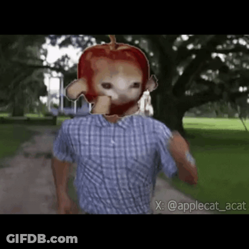 Man In Plaid Shirt Running With Apple GIF