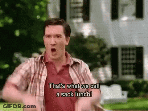 Man In Plaid Shirt Shouting That's What We Call A Sack Lunch GIF