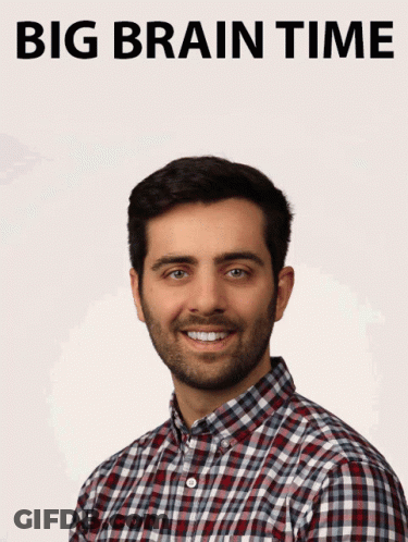 Man In Plaid Shirt Smiling In Front Of Big Brain Time Poster GIF
