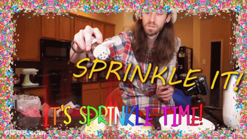 Man In Plaid Shirt Sprinkling Cake GIF