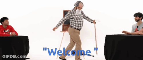 Man In Plaid Shirt Walking Cane Welcome Blue GIF