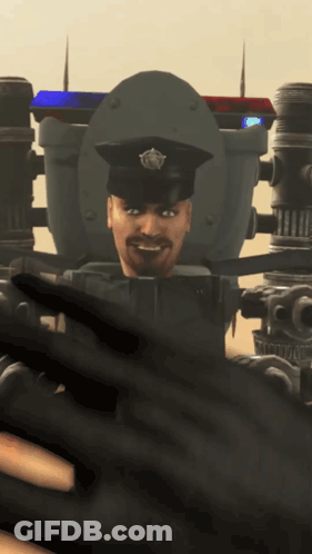 Man In Police Uniform And Robot GIF