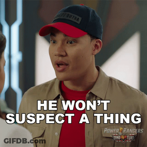 Man In Power Rangers Shirt Says He Won't Suspect A Thing GIF