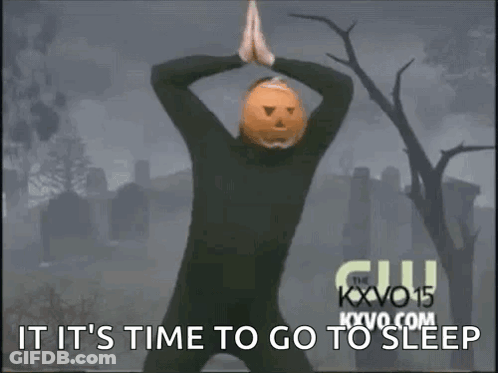 Man In Pumpkin Mask Dancing At Cemetery Saying It's Time To Go To Sleep GIF